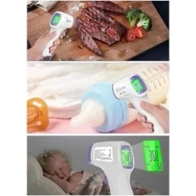 Resim Dijital Temassız Ateş Ölçer Termometre Tabanca Model Hafızalı Pilli Bebek Çocuk Kedi Köpek Ortam Nesne Yemek Havuz 