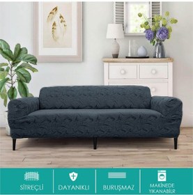 Resim Jakarlı Sehra Desen 3 3 1 1 Lastikli Kanepe Örtüsü Lastikli Koltuk Örtüsü Koltuk Kılıfı Takımı Antrasit 