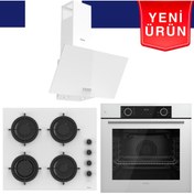 Resim Ferre Yeni Seri FlowArt Beyaz Cam Ankastre Set ( QBL62CB + CS206-FA + D087 ) 