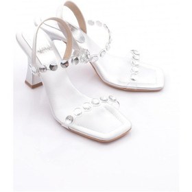 Resim Dgn 109 Kadın Arkadain Bağlamali Topuklu Abiye Ayakkabi Gümüş Saten 