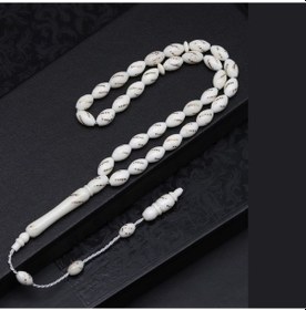Resim Kişiye Özel İsim Yazılı Ahşap Kutulu Deve Kemiği Tesbih - Hakiki Deve Kemiği El İşçiliği Koleksiyonluk Beyaz Tespih 