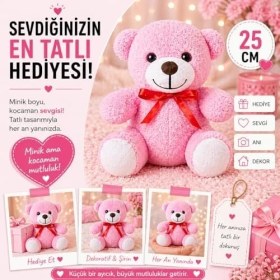 Resim 20-25 cm Papyonlu Pelüş, 20 Cm, Yumuşak, Sevgiliye Hediye,ayı,peluş Ayıcık,plush Toys,oturan Ayı,ofis Hediyesi,renkli Ayıcık (Pembe) 