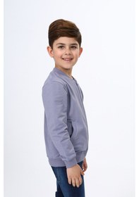 Resim Toontoy Kids Toontoy Erkek Çocuk Kolej Yaka Fermuarlı Cepli Nakış Baskılı Örme Hırka - 2 İplik Koyu Gri 