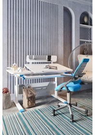 Resim Creo Mobili Yükseklik Ve Eğim Ayarlı, Vega Advanced Bilgisayar Ve Çalışma Masası Takımı Beyaz/mavi Gri 