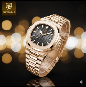 Resim Store Poedagar Gold içi Siyah Patek Model Su Geçirmez Çelik Erkek Saat 