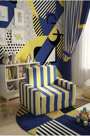 Resim LENSA HOME Çocuk Koltuğu Komple Sünger Katlanabilir Yataklı Minder Yatak (0-4 YAŞ) SARI LACİVERT TARAFTAR DESEN 