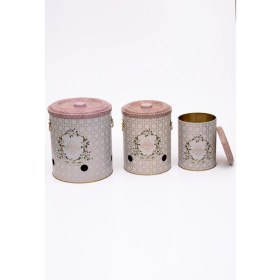 Resim 3'lü Metal Sebze Kovası Seti, Patates, Soğan, Sarımsaklık, Pratik Sepet 