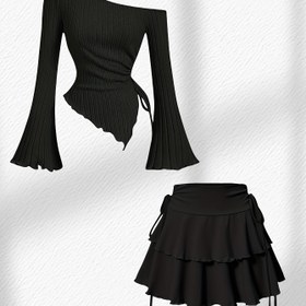 Resim Yeni Moda Esnek Yüksek Bel Dış Giyim Çok Yönlü Kadınlar için Elastik Kısa Etek Düz Renk Günlük Midi Elbise 2'li Set 