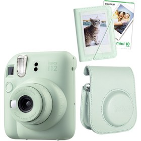 Resim Fujifilm Instax mini 12 Yeşil Fotoğraf Makinesi-10'lu Film-Mini Albüm ve Deri Kılıf Seti 