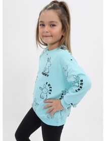 Resim Toontoy Kız Çocuk Baskılı Sweatshirt Su Yeşili 