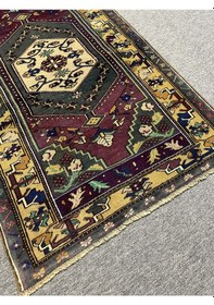 Resim El Dokuma Eskitme Yahyalı Halısı 97x164 Sarı Mor %100 Yün Halı Mor 