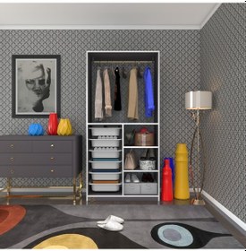 Resim Kenzlife Giysi Dolabı Yalın Gri 180 090 30 Kapaksız Arkalıksız 6 Sepetli Gri 