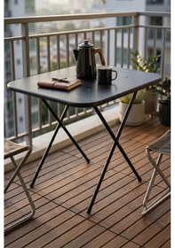Resim Mutfak Masası Katlanır Masa Yemek Masası Balkon Masası Gardenflex Masa 60x80 Cm Siyah 