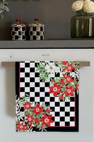 Resim Kırmızı Çiçek Desenli Fırın Mutfak Havlusu 30X50Cm 