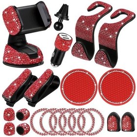 Resim Homyl 20 Adet Parlak Kristal Araba Aksesuarları Kiti Kırmızı 