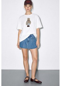 Resim Shade Kadın Köpek Nakışlı Taş İşlemeli Relaxed Fit Pamuk T-shirt 1077 60286067 - Beyaz L 
