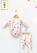 Resim Tuğra Kalpli Kruvaze Zıbınlı Ayaklı Pijama 2\'li Bebek Takım 