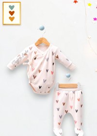 Resim Tuğra Kalpli Kruvaze Zıbınlı Ayaklı Pijama 2\'li Bebek Takım 