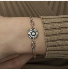 Resim 925 Ayar Gümüş Rose Elmas Montür Çiçek Bileklik 