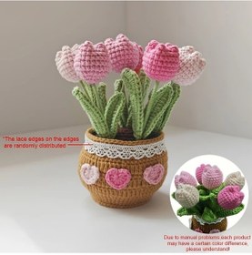 Resim Cloud011 1 Adet El Yapımı Pembe Krokus Lale Saksı Araç Kokpit Dekoru 