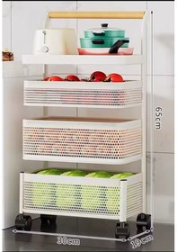 Resim 4 Katlı Metal Beyaz Yana Açılır Sebze Meyve Sepeti Patates Soğan Sepeti Sebzelik Tekerlekli 1097-cn Beyaz 