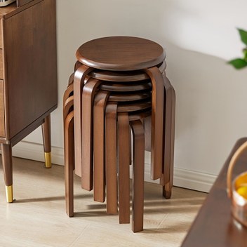 Katlanabilir Tasarım, Kahve Rengi Geri Dönüştürülmüş Ahşap Yuvarlak Tabure ve Sehpa Kombinasyonu - Modern Minimalist Stil, Ev Ofis Oturma Odası İçin Çok Amaçlı Mobilya, Şık ve Dayanıklı