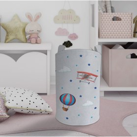 Resim MEKTA HOME Uçak Ve Uçan Balon Desenli Oyuncak Sepeti Ve Çamaşır Sepeti Mktos-008 