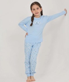 Resim Toontoy Kız Çocuk Kelebek Baskılı Pijama Takım Mavi 