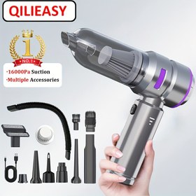 Resim Yumuşak Hortumlu ve Kılçıklı El Tipi Fırçasız Kablosuz Araba Elektrikli Süpürge, 100W Mini Taşınabilir Vakum Makinesi - 16000PA 