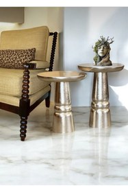 Resim AYLESA Doğal Ahşap 2’li Set Gümüş Renk Jelatin Mantar Yan Sehpa Modern Fiskos Çiçeklik 