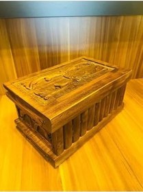 Resim Ahşap Sandık Dekoratif Ahşap Ceviz Oyma Anahtarlı Bilmeceli 