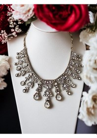 Resim Zirkon Taşlı Su Damlası Nişan Kına Düğün Gerdanlık Fayra-a7926grd Beyaz 