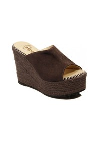 Resim Espadrilles Flash Velour Gri Süet Deri 10 Cm Hasır Tabanlı Dolgu Topuklu Kadın Ayakkabı Gri 