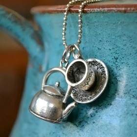 Resim Vintage Çay Fincanı Kahve Fincanı Tencere Kolye, Alaşım Boncuklu Zincir Kolye 