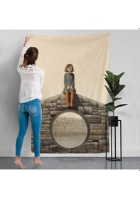 Resim Duvarda Oturan Yalnız Kız Duvar Örtüsü-7535 