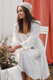 Resim Sofia Uzun Kollu Kadın Kimono - Krem / L-XL 