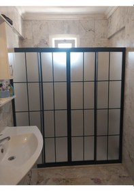 Resim Siyah Profil Karolaj Desen Mika Duşakabin Düz 2 Sabit 2 Çalışır Siyah 