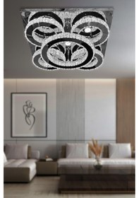 Resim İncezar Taşlı Plafonyer Led Avize - Kumandalı / Krom Krom 
