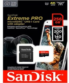 Resim Sandisk 256GB Extreme Pro MicroSDXC Hafıza Kartı (200MB/s) 