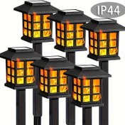 Resim 6'lı Güneş Enerjili Alevli LED Yolu Işıkları - Dış Mekan Bahçe ve Çim Dekoru, Sıcak Sarı Parıltı, 10 Saat Pil Ömrü, Kristal Vurgularıyla Siyah, Noel, Verandalar ve Peyzaj için Mükemmel, Güneş Bahçe Işıkları 