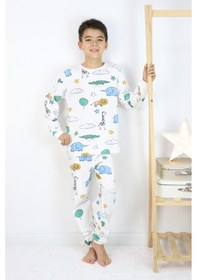 Resim Harika Kids Erkek Çocuk Baskılı İnterlok Kumaş Uzun Kollu Pijama Takımı Beyaz 