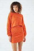 Resim Helezon Desenli Kapüşonlu Turuncu Crop Sweat 