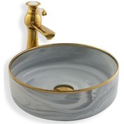 Resim Lena Tezgah Üstü Lavabo Mavı&Altıne-7026 
