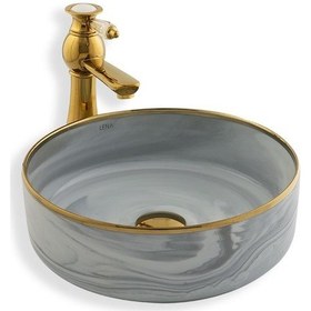 Resim Lena Tezgah Üstü Lavabo Mavı&Altıne-7026 