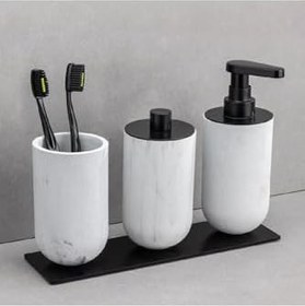 Resim System Diş Fırçalığı/Sıvı Sabunluk Mermer Deseni/Siyah Renk 206X89X170 Mm 