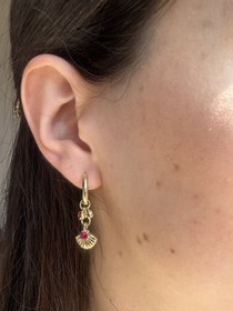 Resim Mürdüm Taşlı Yelpaze Charm Küpe 