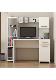 Resim Minar Merry Modern Raflı Dolaplı Çalışma Masası Beyaz 