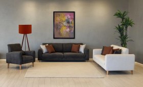 Resim Mitra Koltuk Takımı 3+3+berjer Bej - Siyah 