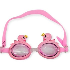 Resim Çocuk Yüzücü Gözlüğü Silikon Taşıma Çantalı Pembe Kuğu - 9014 Çok Renkli 
