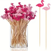 Resim 100 adet, Aperatifler için Flamingo Süs Diş Kürdanları, 11.94 cm Uzunluğunda Bambu Çöpçükler Yiyecek ve İçecekler için Ahşap Çubuklar, Şık Parti Süslemeleri 